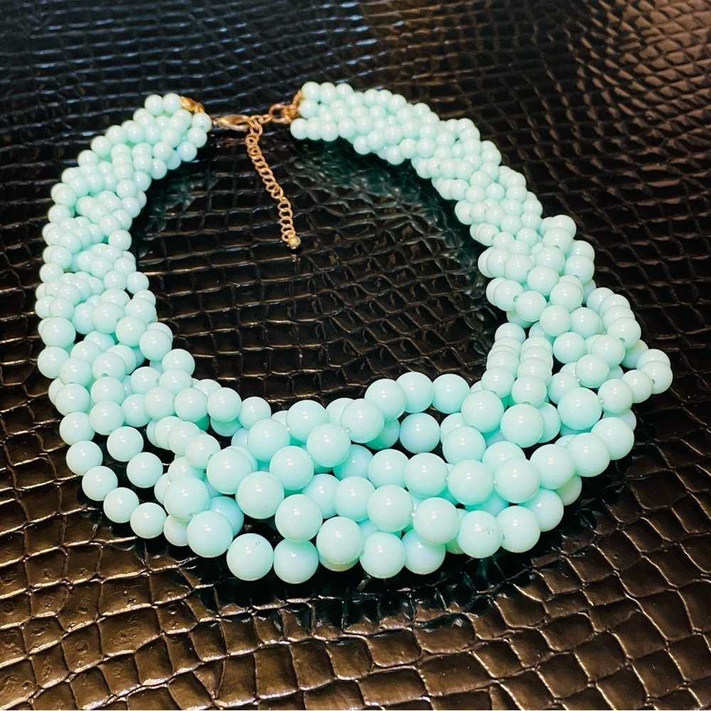 Classic Six Strand Braided Beaded Necklace Mint Green - Picture 3 of 5